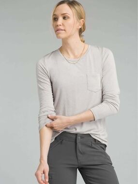 prAna Foundation Long Sleeve Crew Light Grey Heather Size L NWT Soft Tencel Moda